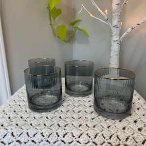Set of 4 9oz. Ribbed smoke colored glass cocktail glasses